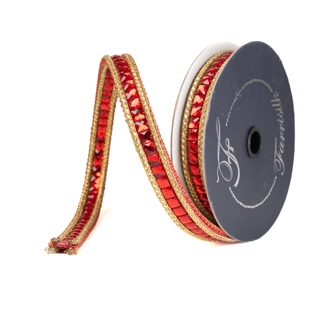 Farrisilk Red Gemstone Garland Wired Ribbon - .75" - Greenery MarketWired RibbonRK898-02