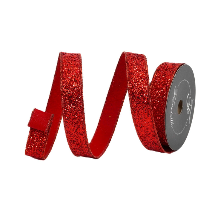 Farrisilk Red Glitter Magic Wired Ribbon - 1" - Greenery MarketWired RibbonRS376-02