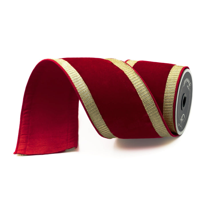 Farrisilk Red & Gold Pleated Borders Wired Ribbon - 4" - Greenery MarketWired RibbonRK300-84