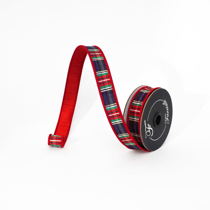 Farrisilk Red, Green, & Navy Christmas Plaid Wired Ribbon - 1" - Greenery MarketWired RibbonRM001-25
