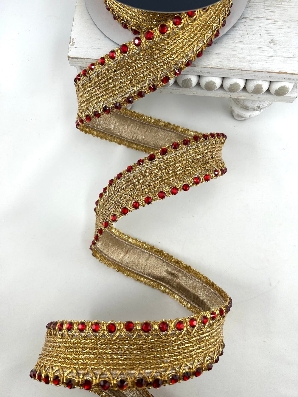 Farrisilk Red Jeweled Cadet Wired Ribbon - 1.5" - Greenery MarketWired RibbonDR002-02