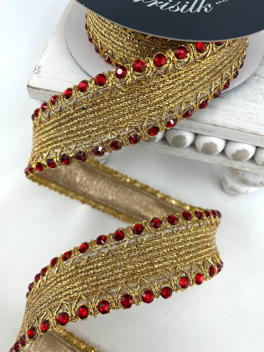 Farrisilk Red Jeweled Cadet Wired Ribbon - 1.5" - Greenery MarketWired RibbonDR002-02