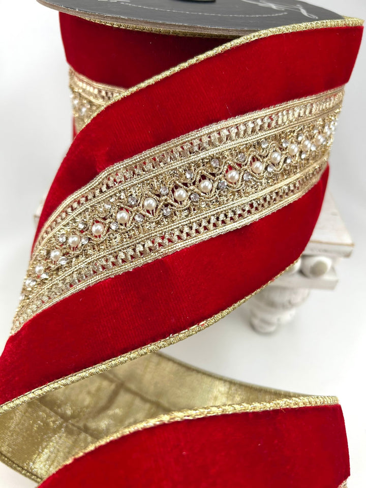 Farrisilk Red Maison Ruban Wired Ribbon - 4" - Greenery MarketWired RibbonRK958-02