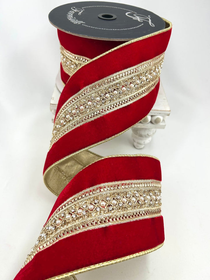 Farrisilk Red Maison Ruban Wired Ribbon - 4" - Greenery MarketWired RibbonRK958-02