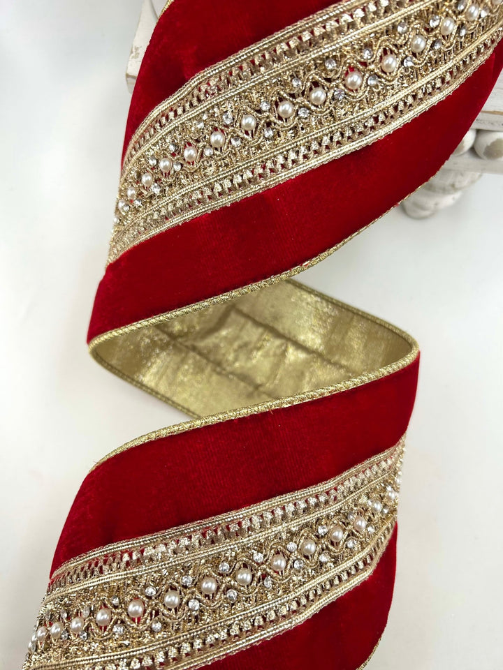 Farrisilk Red Maison Ruban Wired Ribbon - 4" - Greenery MarketWired RibbonRK958-02