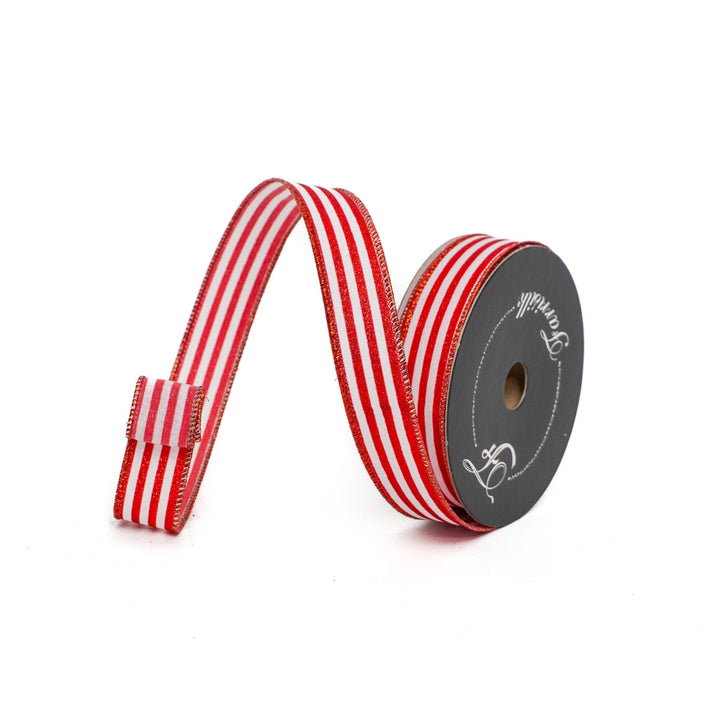 Farrisilk Red Mini Glitter Stripes Wired Ribbon - 1" - Greenery MarketWired RibbonRS349-02