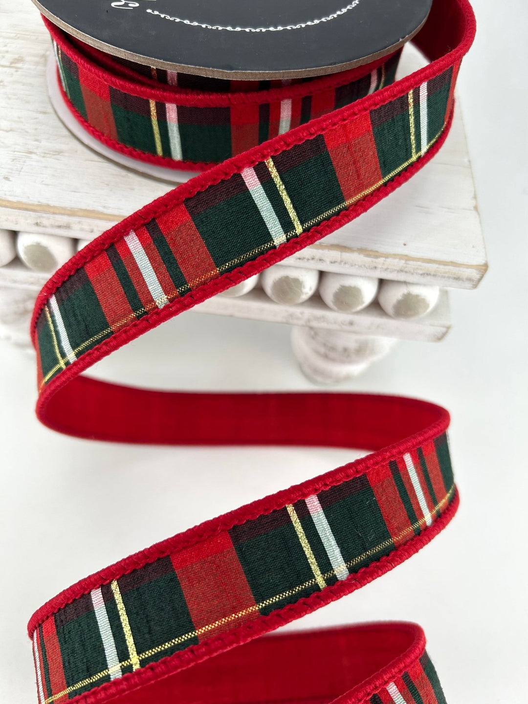 Farrisilk Red, Pine, & Multi Christmas Plaid Wired Ribbon - 1" - Greenery MarketWired RibbonRM001-29