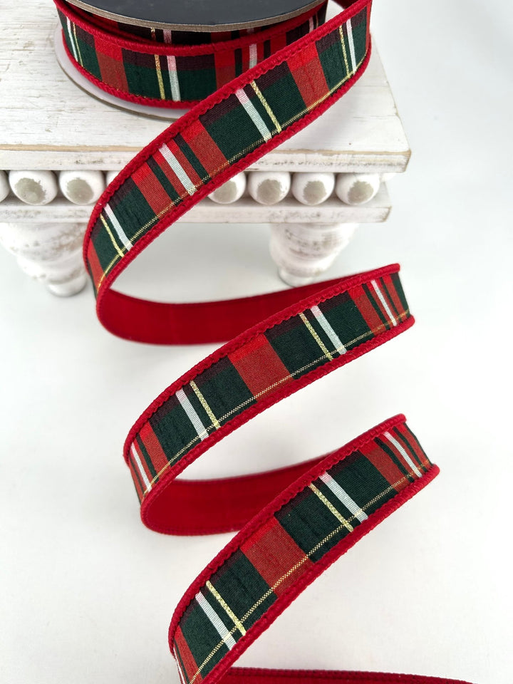 Farrisilk Red, Pine, & Multi Christmas Plaid Wired Ribbon - 1" - Greenery MarketWired RibbonRM001-29