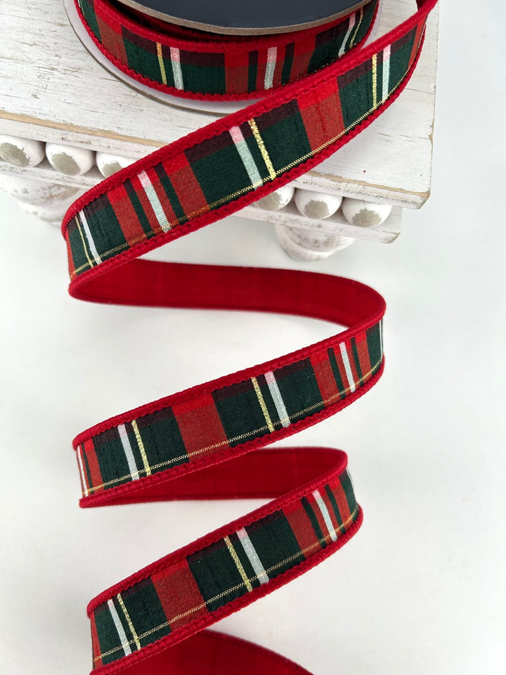 Farrisilk Red, Pine, & Multi Christmas Plaid Wired Ribbon - 1" - Greenery MarketWired RibbonRM001-29