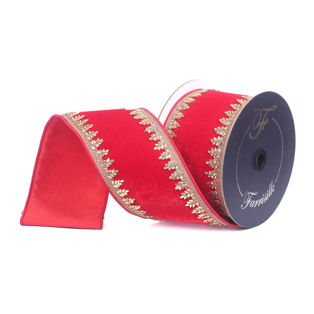 Farrisilk Red Pinyon Jewel Wired Ribbon - 4" - Greenery MarketWired RibbonRK968-02