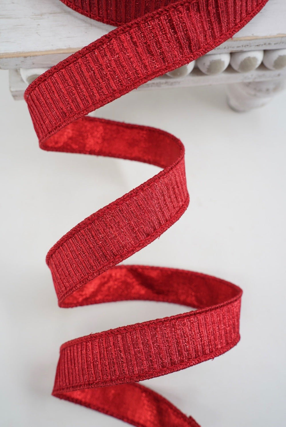 Farrisilk Red Pleated Metallic Wired Ribbon - 1" - Greenery MarketWired RibbonRK437-02