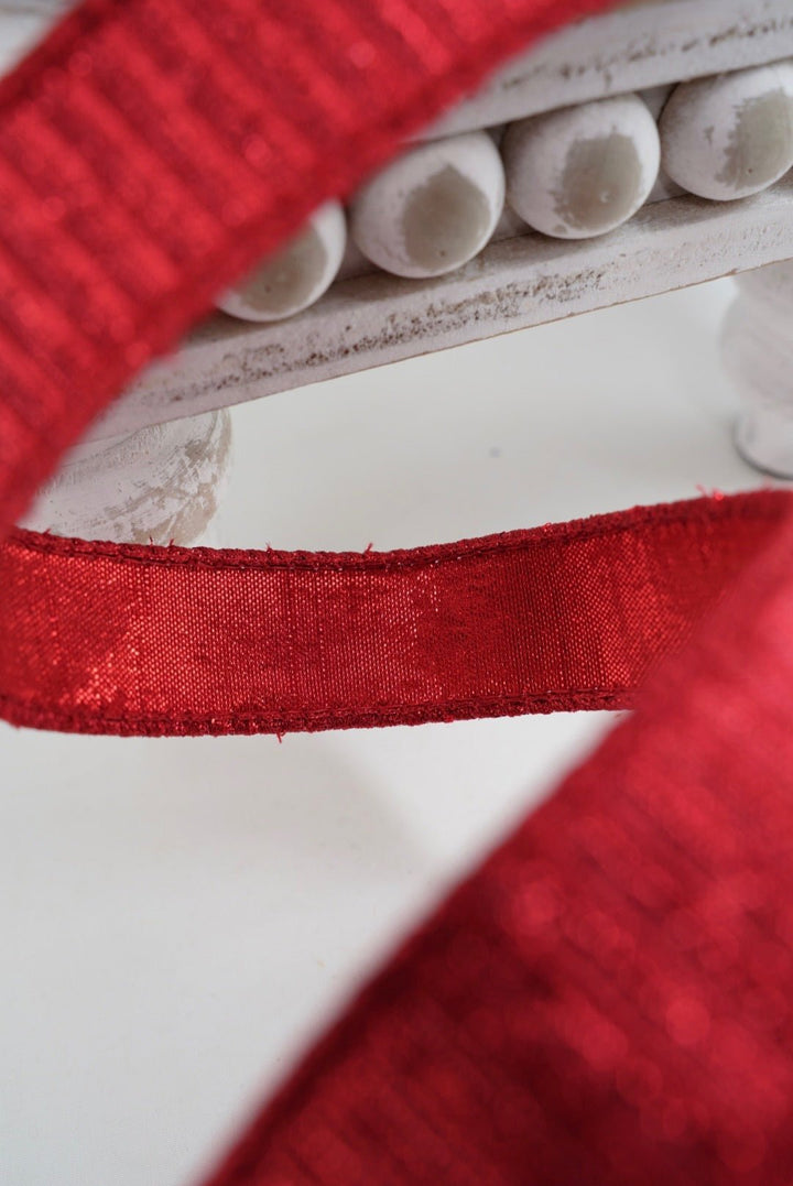 Farrisilk Red Pleated Metallic Wired Ribbon - 1" - Greenery MarketWired RibbonRK437-02