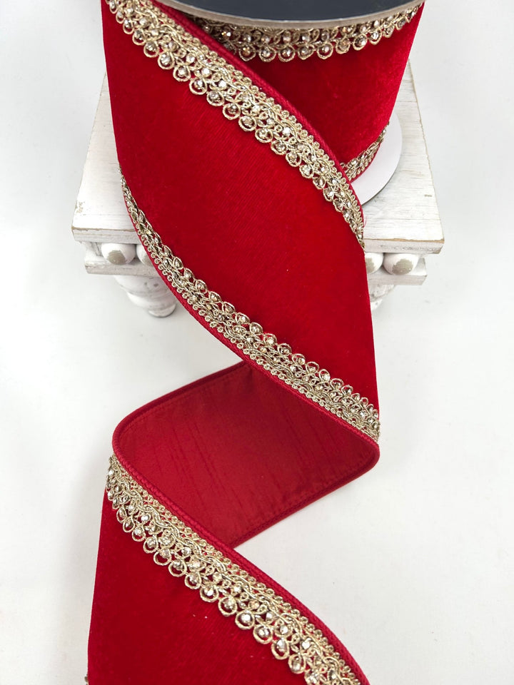 Farrisilk Red Plush Topaz Wired Ribbon - 4" - Greenery MarketWired RibbonRJ011-02