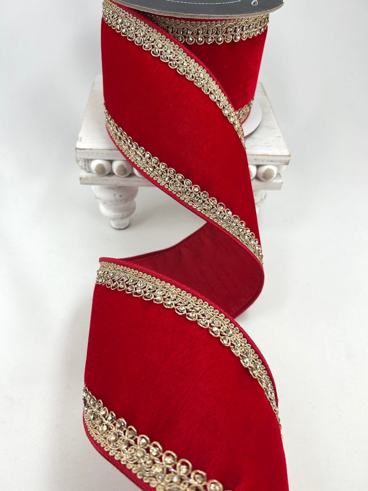 Farrisilk Red Plush Topaz Wired Ribbon - 4" - Greenery MarketWired RibbonRJ011-02
