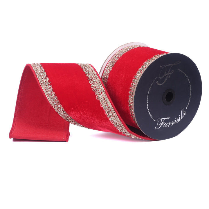 Farrisilk Red Plush Topaz Wired Ribbon - 4" - Greenery MarketWired RibbonRJ011-02