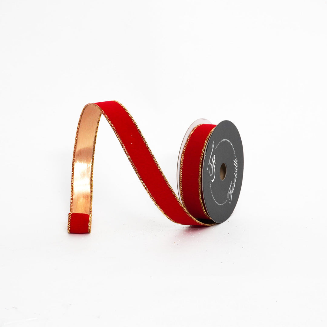 Farrisilk Red Suede Velvet Wired Ribbon - 1" - Greenery MarketWired RibbonRS290-02