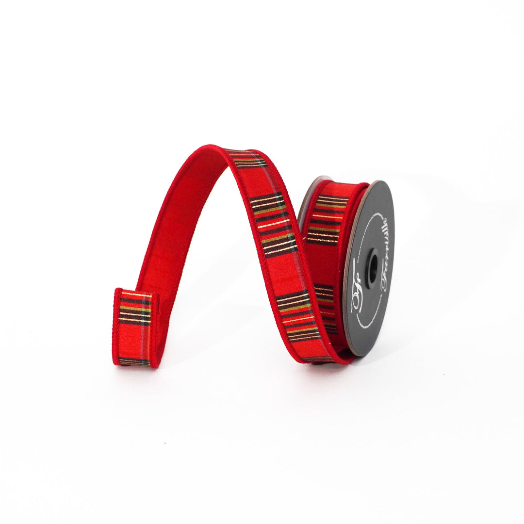 Farrisilk Red Tartan Christmas Plaid Wired Ribbon - 1" - Greenery MarketWired RibbonRM001-28