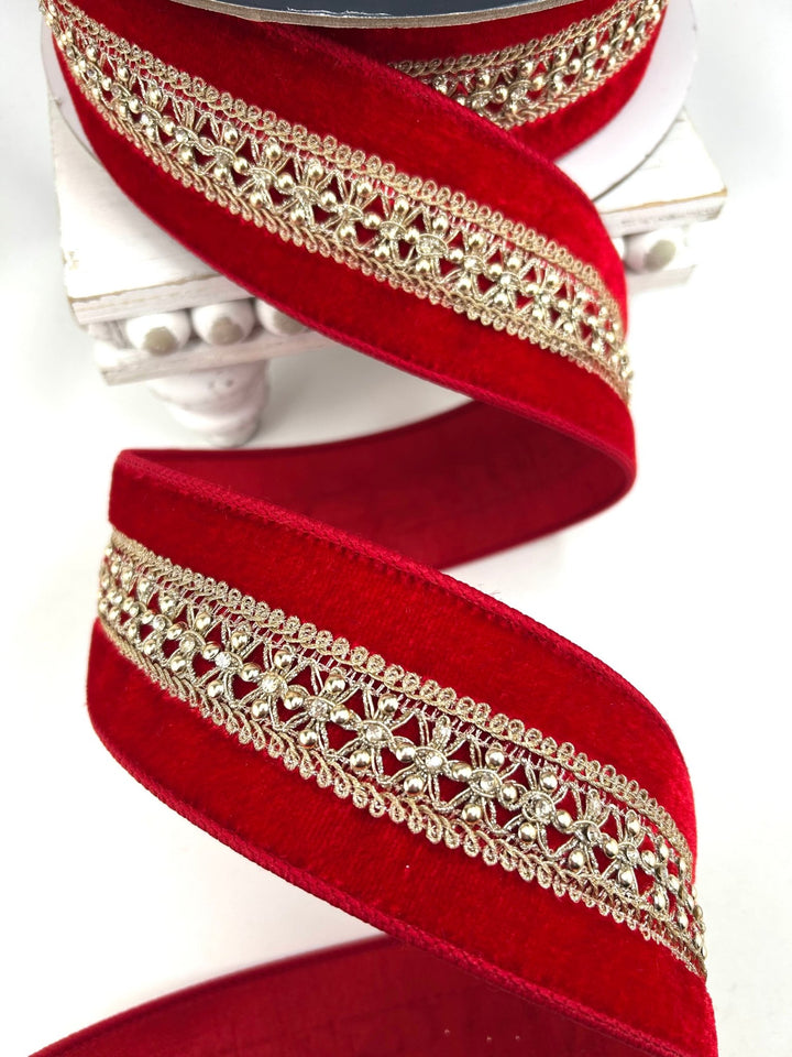 Farrisilk Red Twinkle Crest Wired Ribbon - 2.5" - Greenery MarketWired RibbonRJ002-02