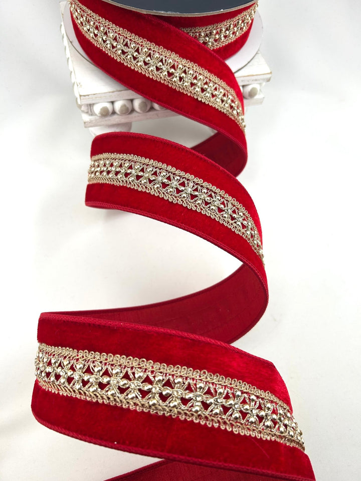 Farrisilk Red Twinkle Crest Wired Ribbon - 2.5" - Greenery MarketWired RibbonRJ002-02