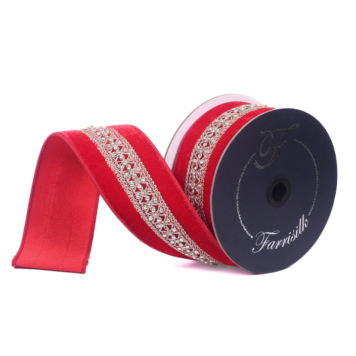 Farrisilk Red Twinkle Crest Wired Ribbon - 2.5" - Greenery MarketWired RibbonRJ002-02