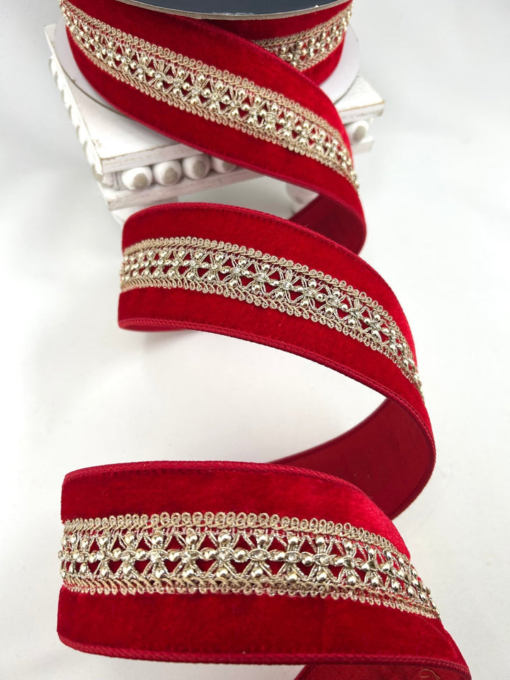 Farrisilk Red Twinkle Crest Wired Ribbon - 2.5" - Greenery MarketWired RibbonRJ002-02