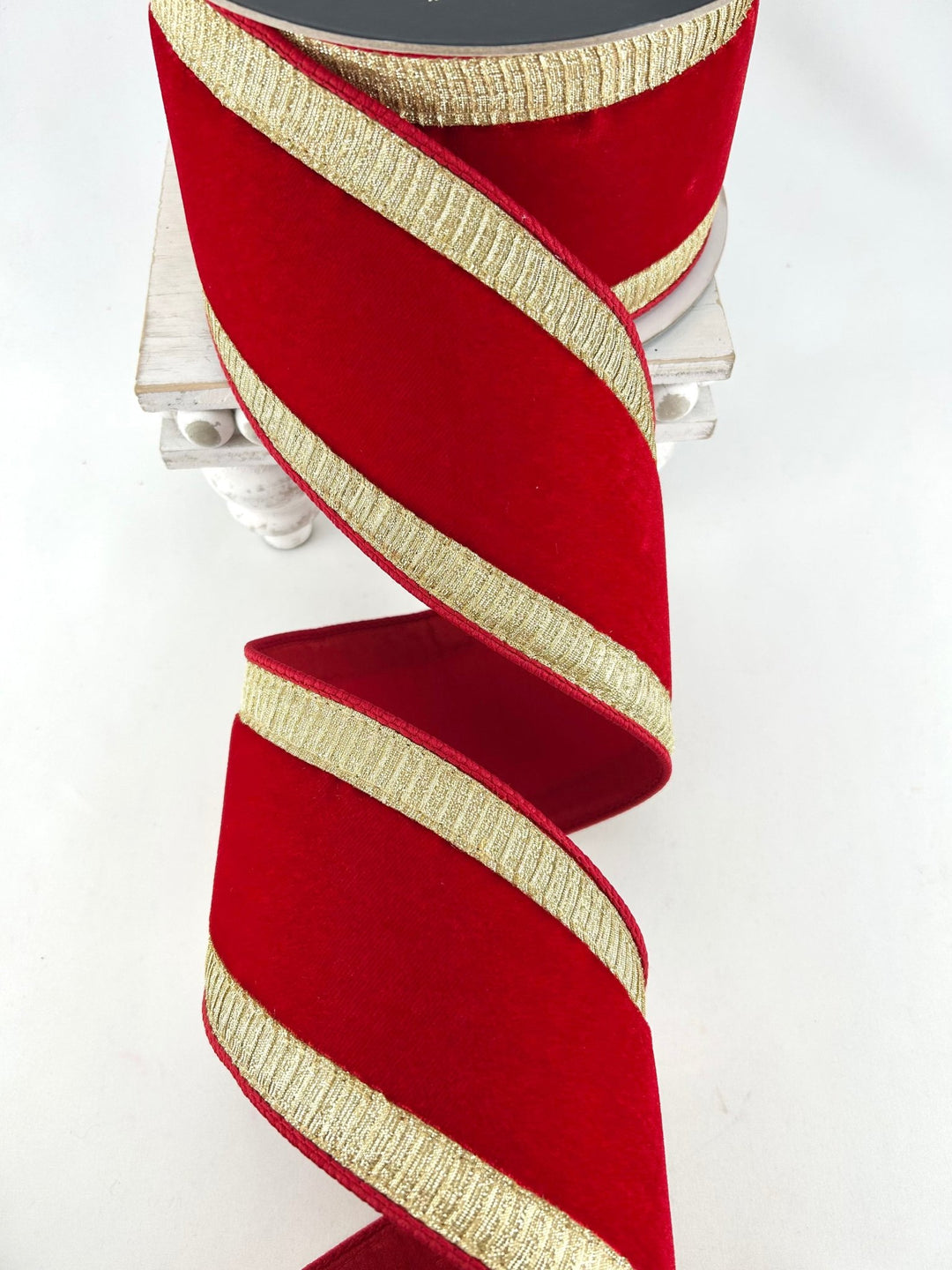 Farrisilk Red Velvet & Gold Pleated Borders Wired Ribbon - 4" - Greenery MarketWired RibbonRK300-84