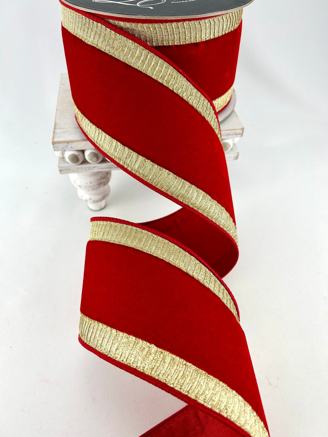 Farrisilk Red Velvet & Gold Pleated Borders Wired Ribbon - 4" - Greenery MarketWired RibbonRK300-84