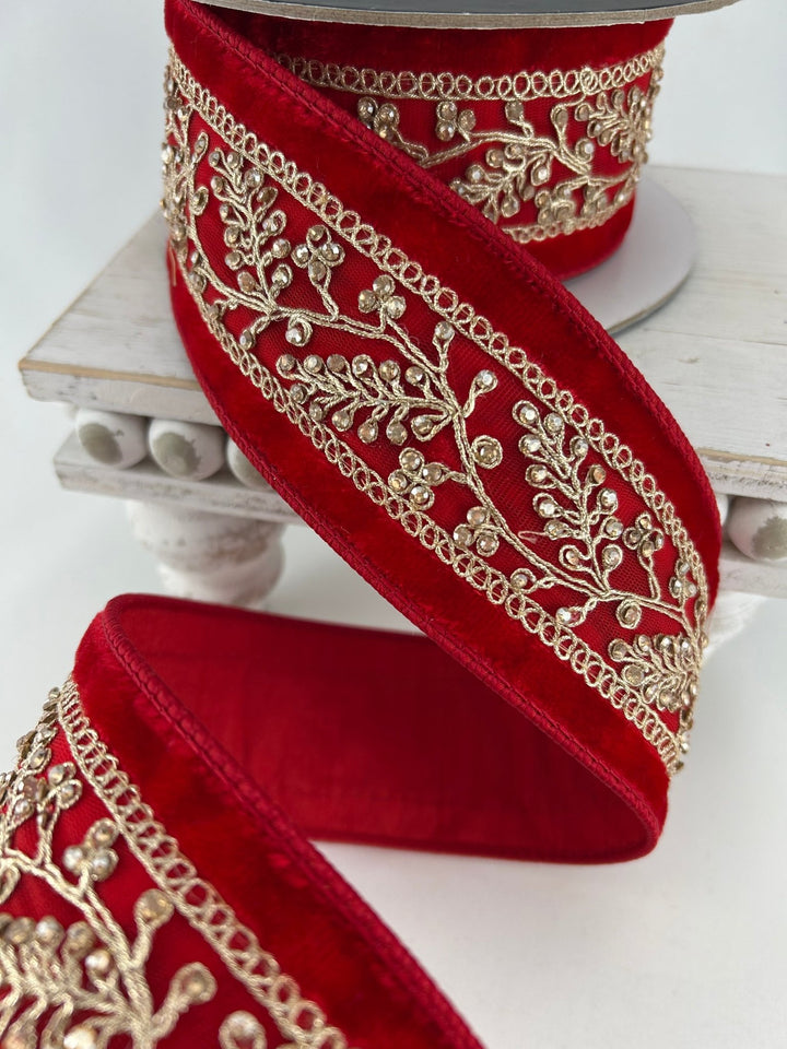 Farrisilk Red Velvet Odette Wired Ribbon - 2.5" - Greenery MarketWired RibbonRK964-02