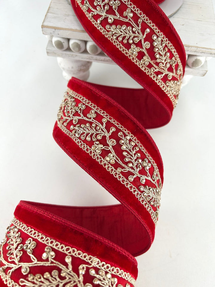 Farrisilk Red Velvet Odette Wired Ribbon - 2.5" - Greenery MarketWired RibbonRK964-02