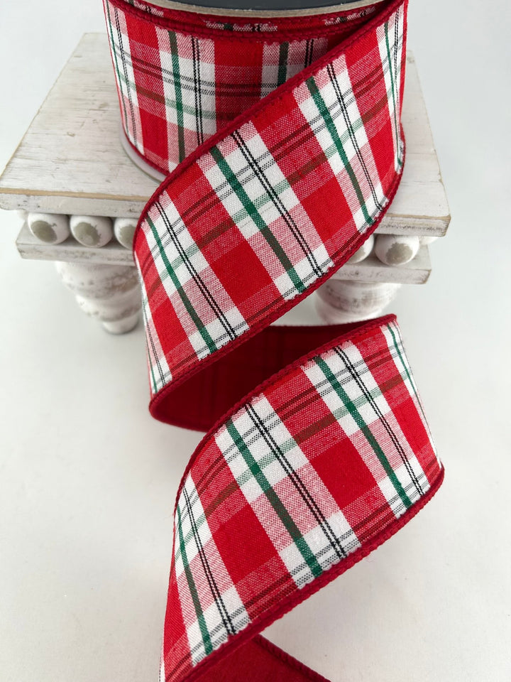 Farrisilk Red, White, & Green Christmas Plaid Wired Ribbon - 2.5" - Greenery MarketWired RibbonRM002-19