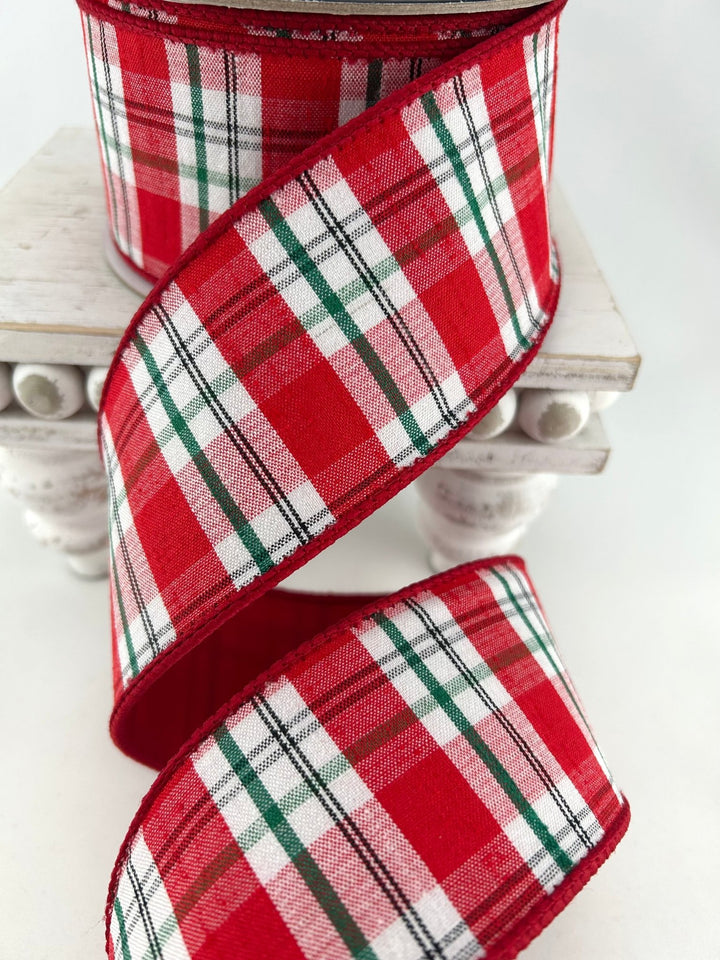 Farrisilk Red, White, & Green Christmas Plaid Wired Ribbon - 2.5" - Greenery MarketWired RibbonRM002-19