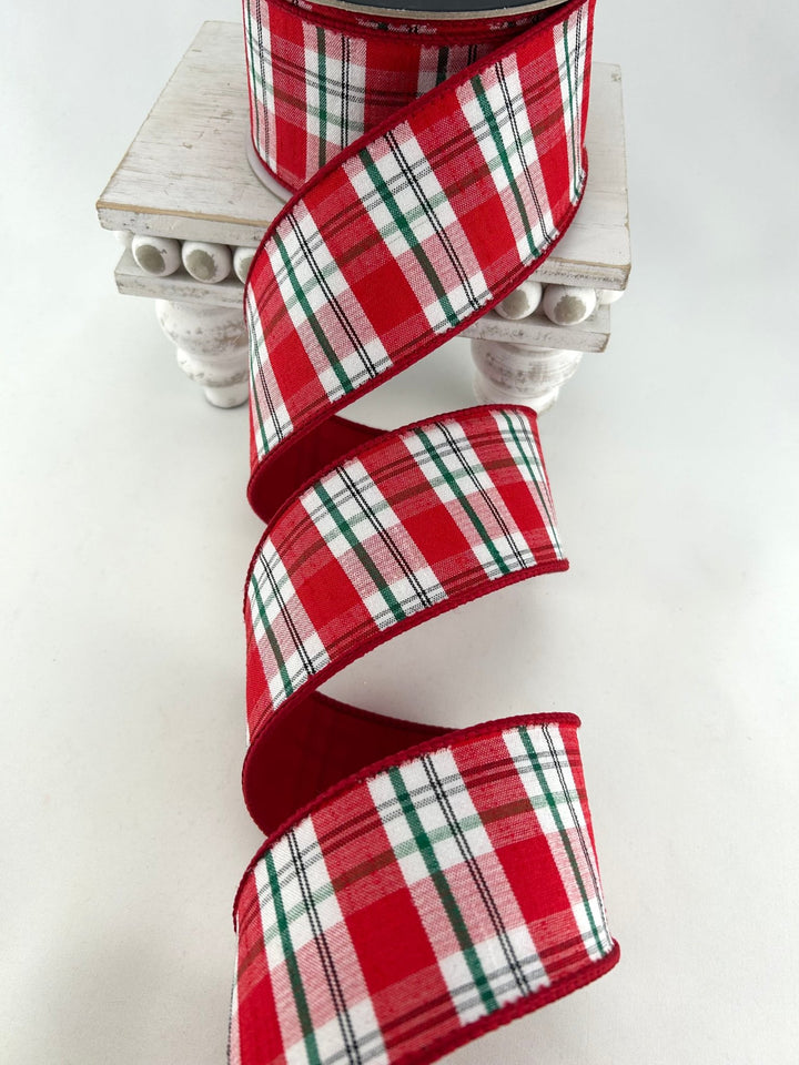 Farrisilk Red, White, & Green Christmas Plaid Wired Ribbon - 2.5" - Greenery MarketWired RibbonRM002-19