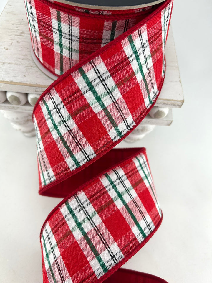 Farrisilk Red, White, & Green Christmas Plaid Wired Ribbon - 2.5" - Greenery MarketWired RibbonRM002-19
