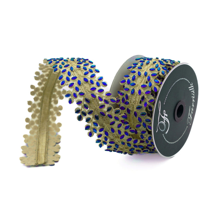 Farrisilk Royal Blue Diamond Vine Wired Ribbon - 2.5" - Greenery MarketWired RibbonRK288-26