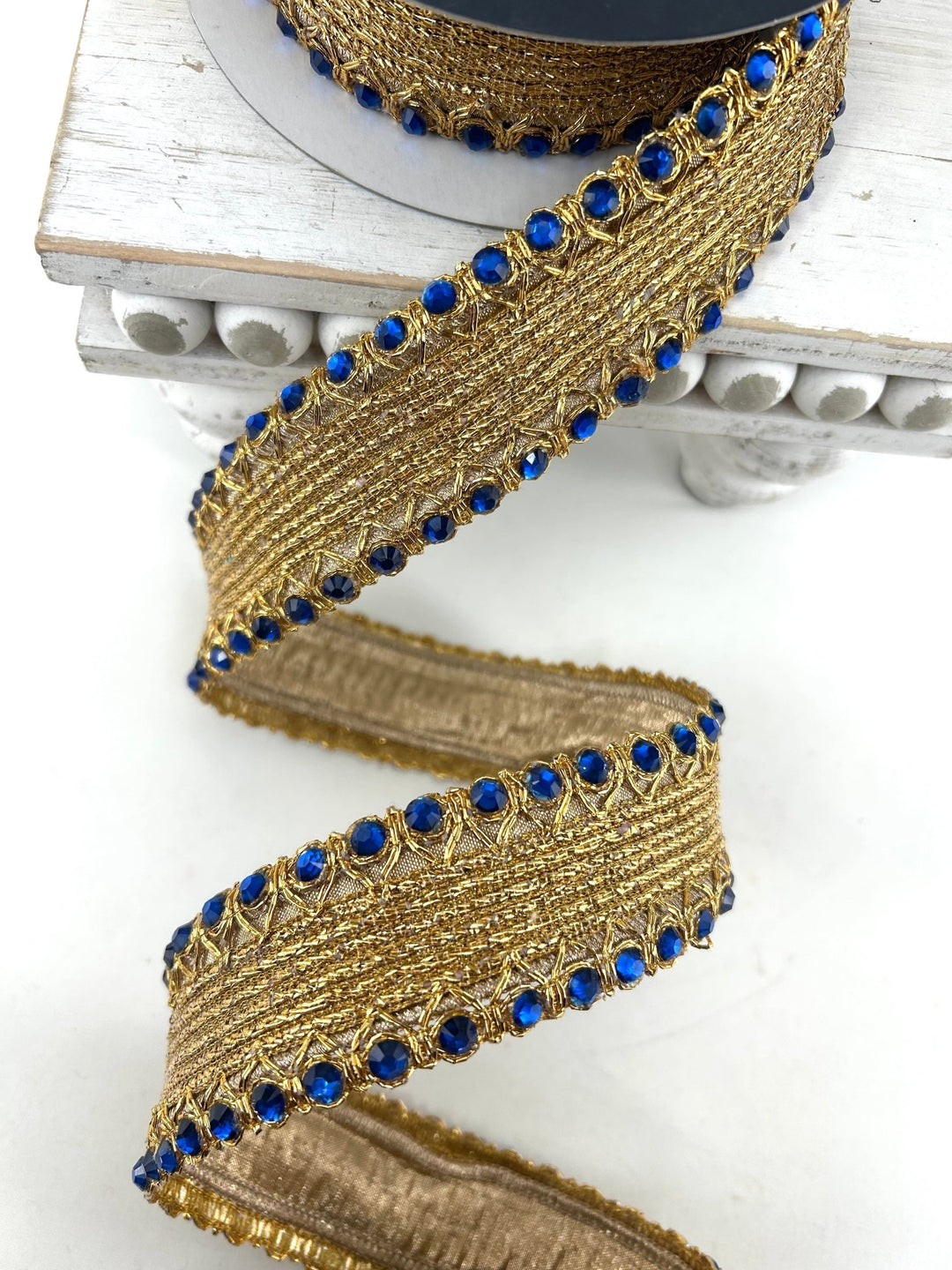 Farrisilk Royal Blue Jeweled Cadet Wired Ribbon - 1.5" - Greenery MarketWired RibbonDR002-26