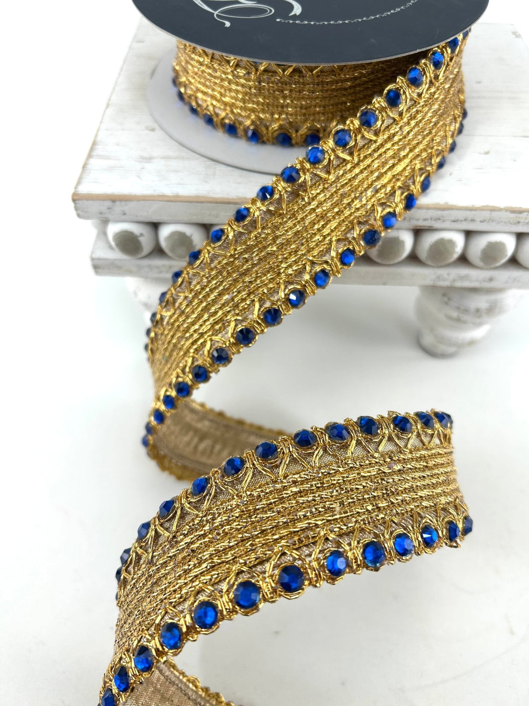 Farrisilk Royal Blue Jeweled Cadet Wired Ribbon - 1.5" - Greenery MarketWired RibbonDR002-26