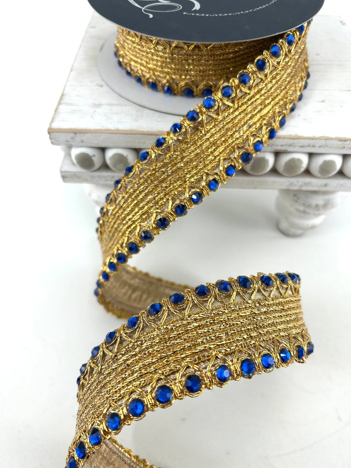Farrisilk Royal Blue Jeweled Cadet Wired Ribbon - 1.5" - Greenery MarketWired RibbonDR002-26