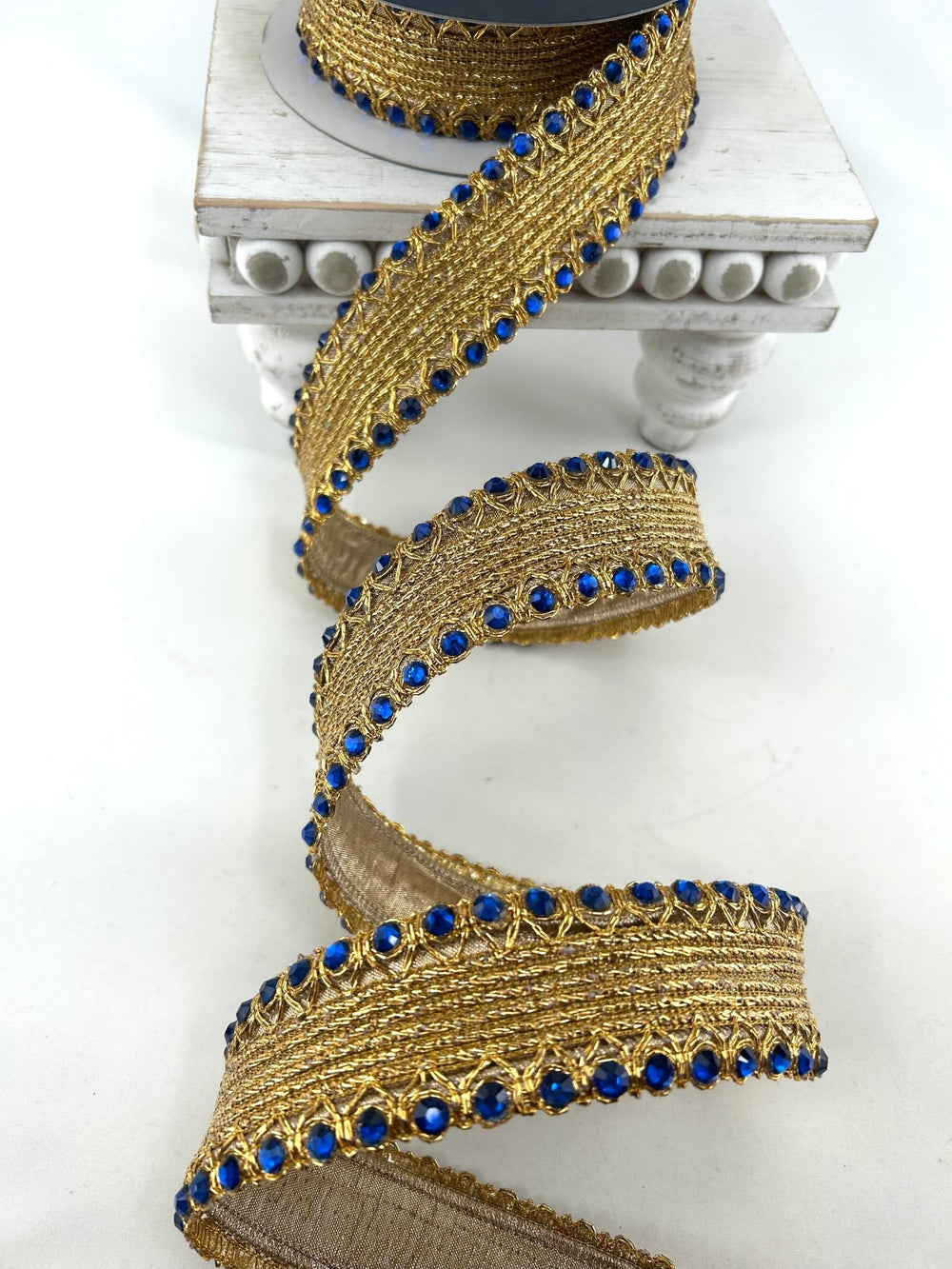 Farrisilk Royal Blue Jeweled Cadet Wired Ribbon - 1.5" - Greenery MarketWired RibbonDR002-26