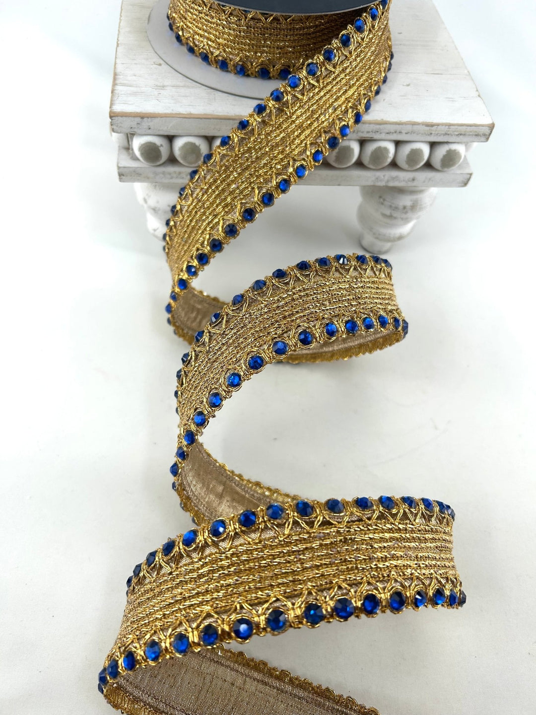 Farrisilk Royal Blue Jeweled Cadet Wired Ribbon - 1.5" - Greenery MarketWired RibbonDR002-26