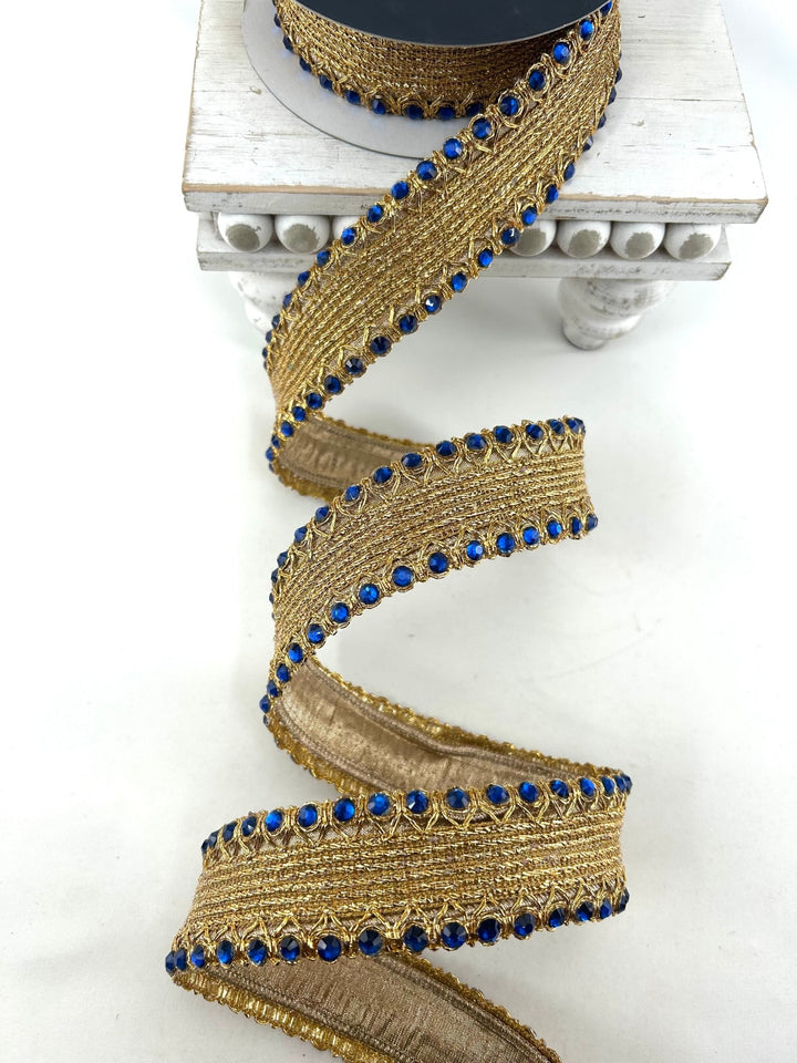 Farrisilk Royal Blue Jeweled Cadet Wired Ribbon - 1.5" - Greenery MarketWired RibbonDR002-26