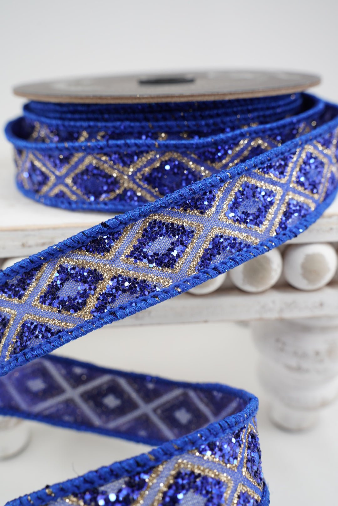Farrisilk Royal Blue Marquise Diamond Wired Ribbon - 1" - Greenery MarketWired RibbonRK281-26