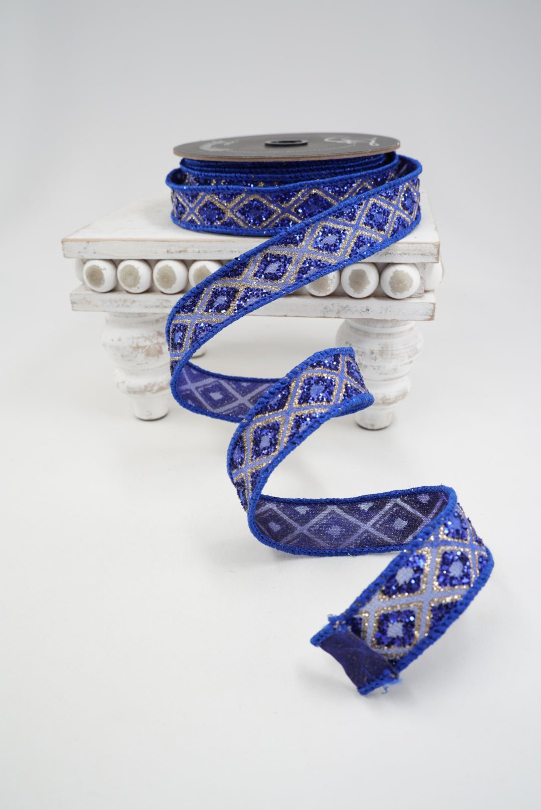 Farrisilk Royal Blue Marquise Diamond Wired Ribbon - 1" - Greenery MarketWired RibbonRK281-26