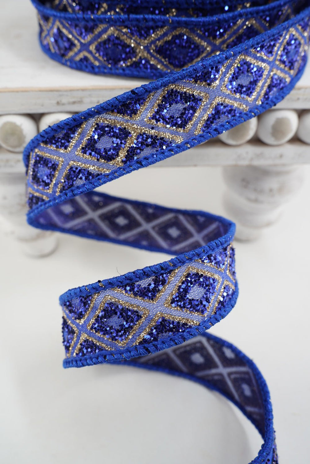 Farrisilk Royal Blue Marquise Diamond Wired Ribbon - 1" - Greenery MarketWired RibbonRK281-26