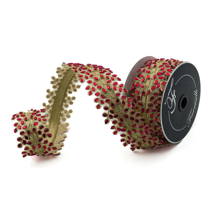 Farrisilk Ruby Diamond Vine Wired Ribbon - 2.5" - Greenery MarketWired RibbonRK288-03
