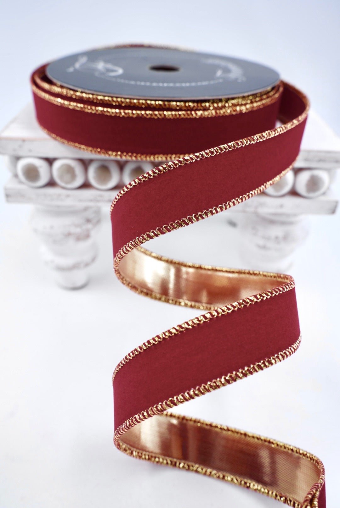 Farrisilk Ruby Red Suede Velvet Wired Ribbon - 1" - Greenery MarketWired RibbonRS290-03