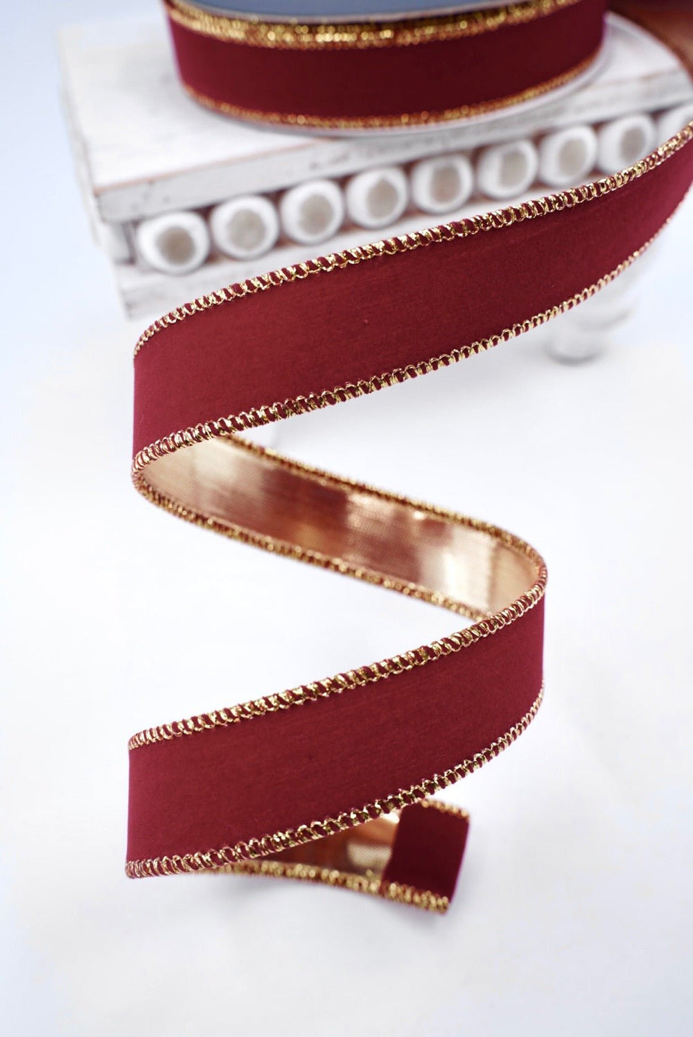 Farrisilk Ruby Red Suede Velvet Wired Ribbon - 1" - Greenery MarketWired RibbonRS290-03