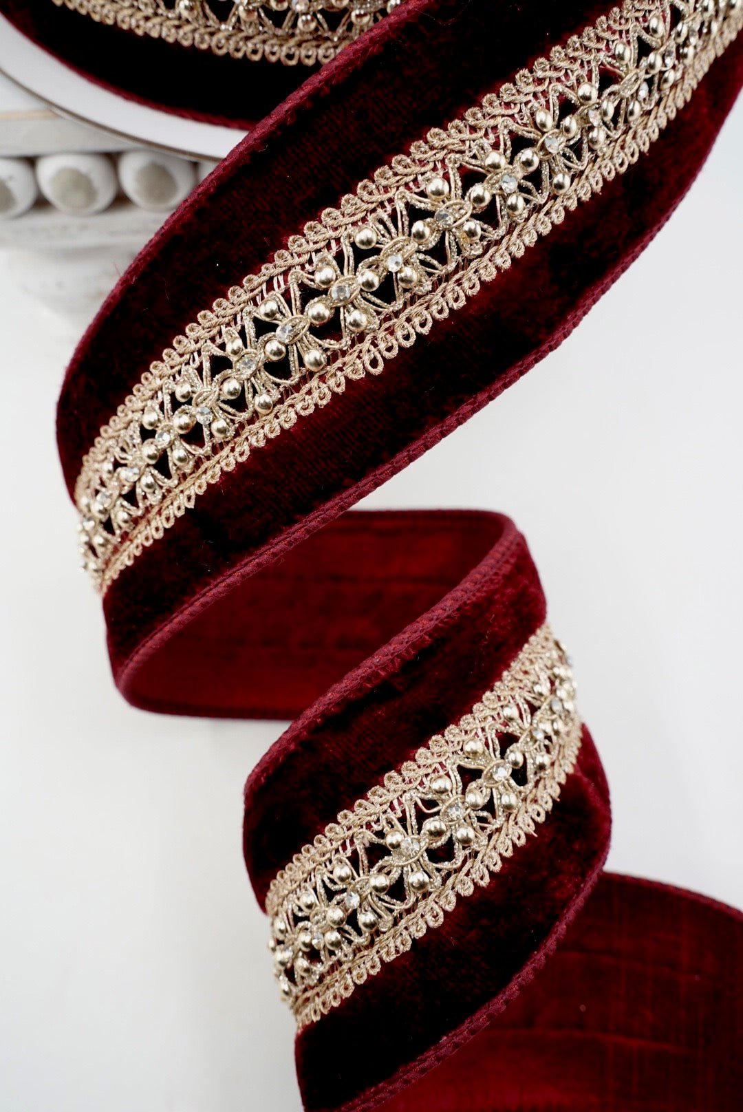 Farrisilk Ruby Twinkle Crest Wired Ribbon - 2.5" - Greenery MarketWired RibbonRJ002-03