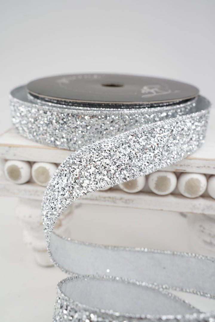 Farrisilk Silver Glitter Magic Wired Ribbon - 1" - Greenery MarketWired RibbonRS376-53