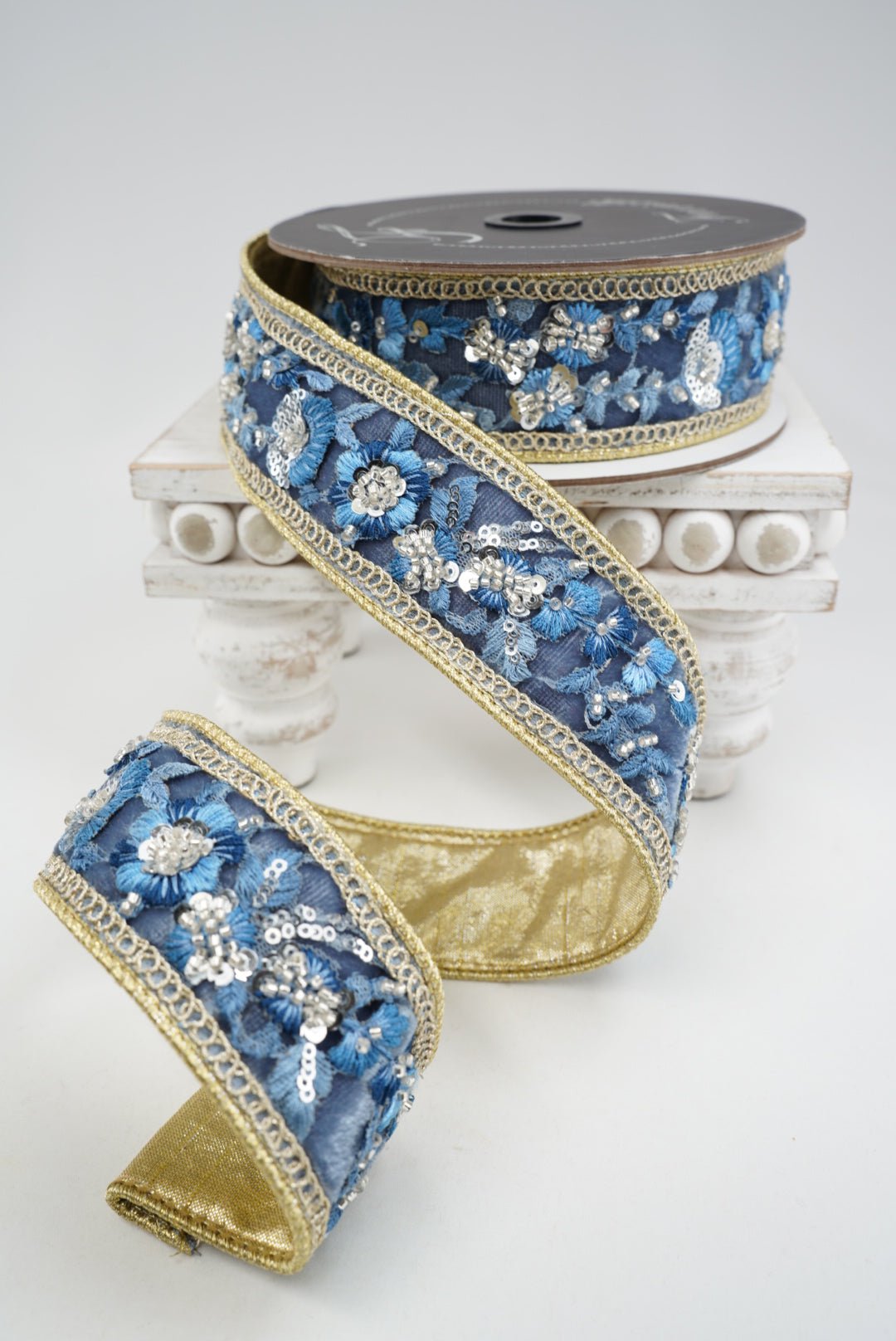 Farrisilk Steel Blue Garden Glint Wired Ribbon - 1.75" - Greenery MarketWired RibbonRK987-17