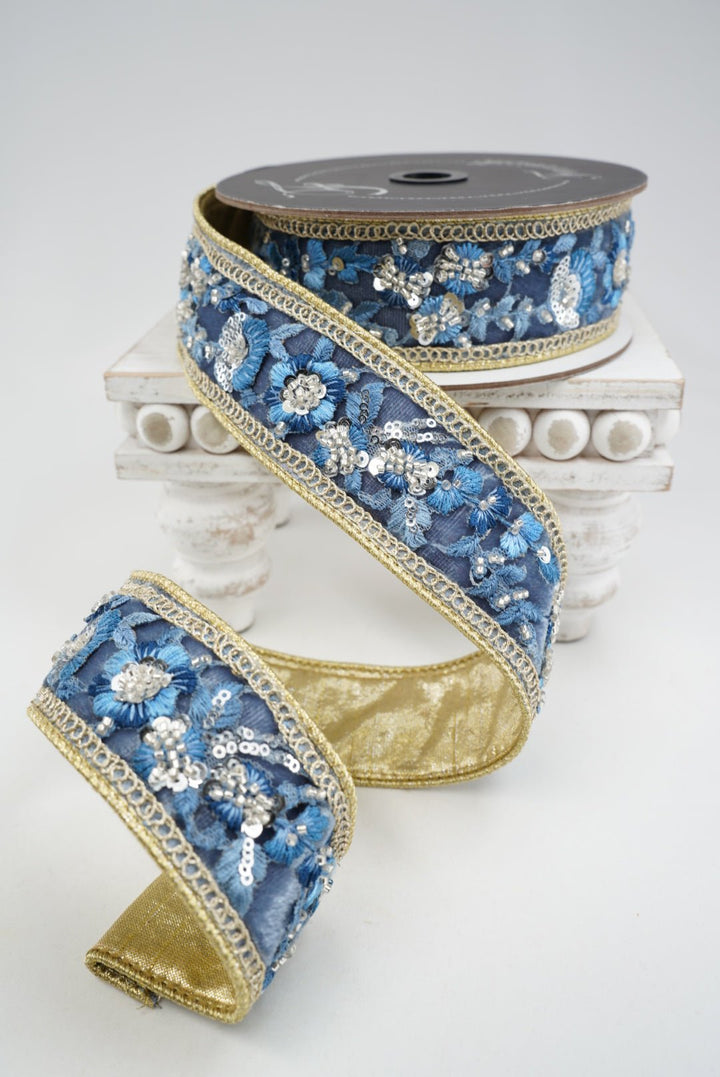 Farrisilk Steel Blue Garden Glint Wired Ribbon - 1.75" - Greenery MarketWired RibbonRK987-17